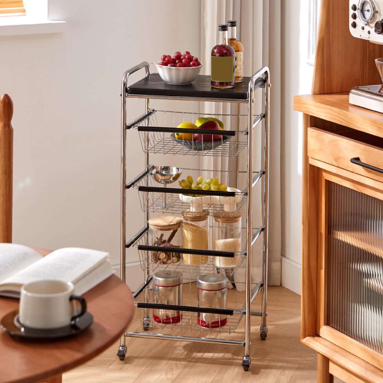 Amazon.co.jp: CFGZC キッチンワゴン キッチンラック 1 ブラウン